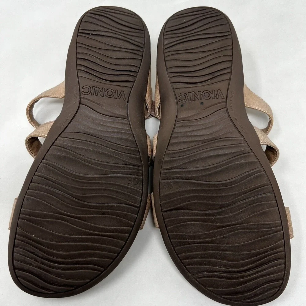 Vionic Misa Rose Gold Peach Leather 3 Strap Orthotic Sandals Women’s Size US 10